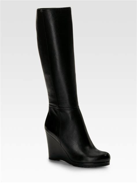 prada wedge black|Prada black wedge boots.